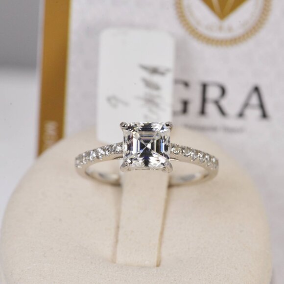 GRA Certified 1ct Asscher Cut Engagement  Moissanite Ring 925 - Picture 1 of 7